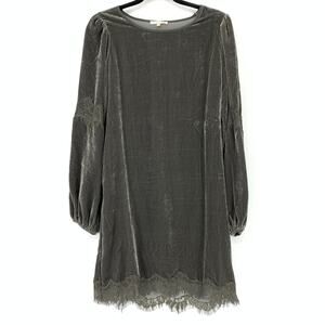 Gold Hawk Dress Women's Size S Velvet A-Line Midi Long Sleeve Dark Gray NWT